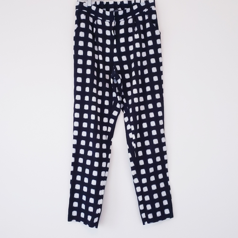 Topshop Black White Square Dot Print Trousers Pants High Waist Straight 6 Small
